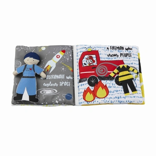 Square book titled Boy When I Grow Up with a plush doll on the cover.
