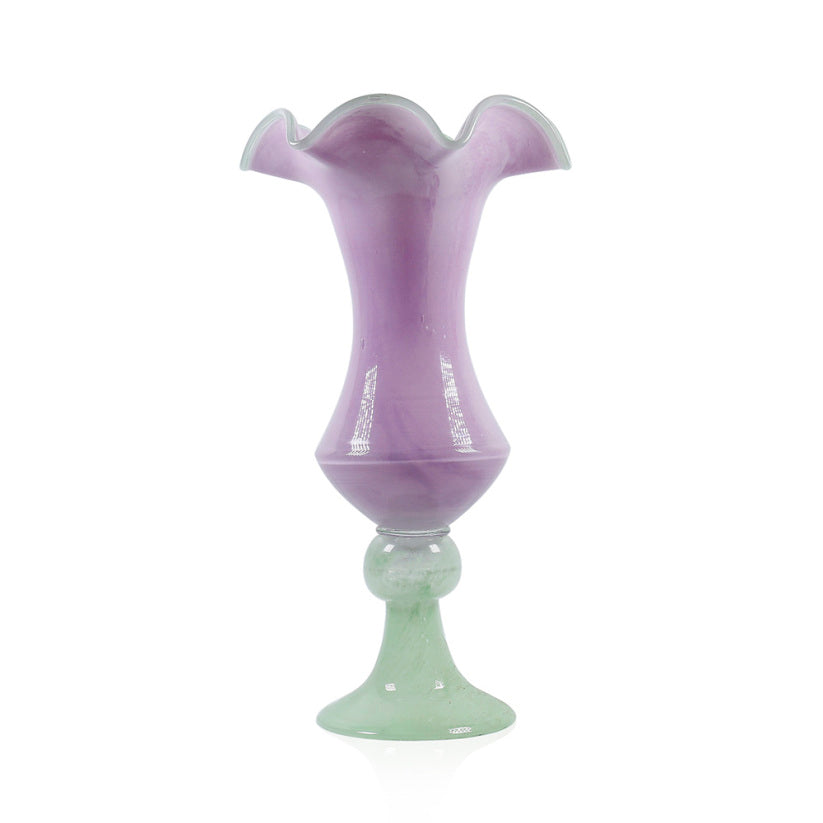 Clear glass Easter vase with a cylindrical shape measuring approximately 7.5 inches wide by 16 inches tall.