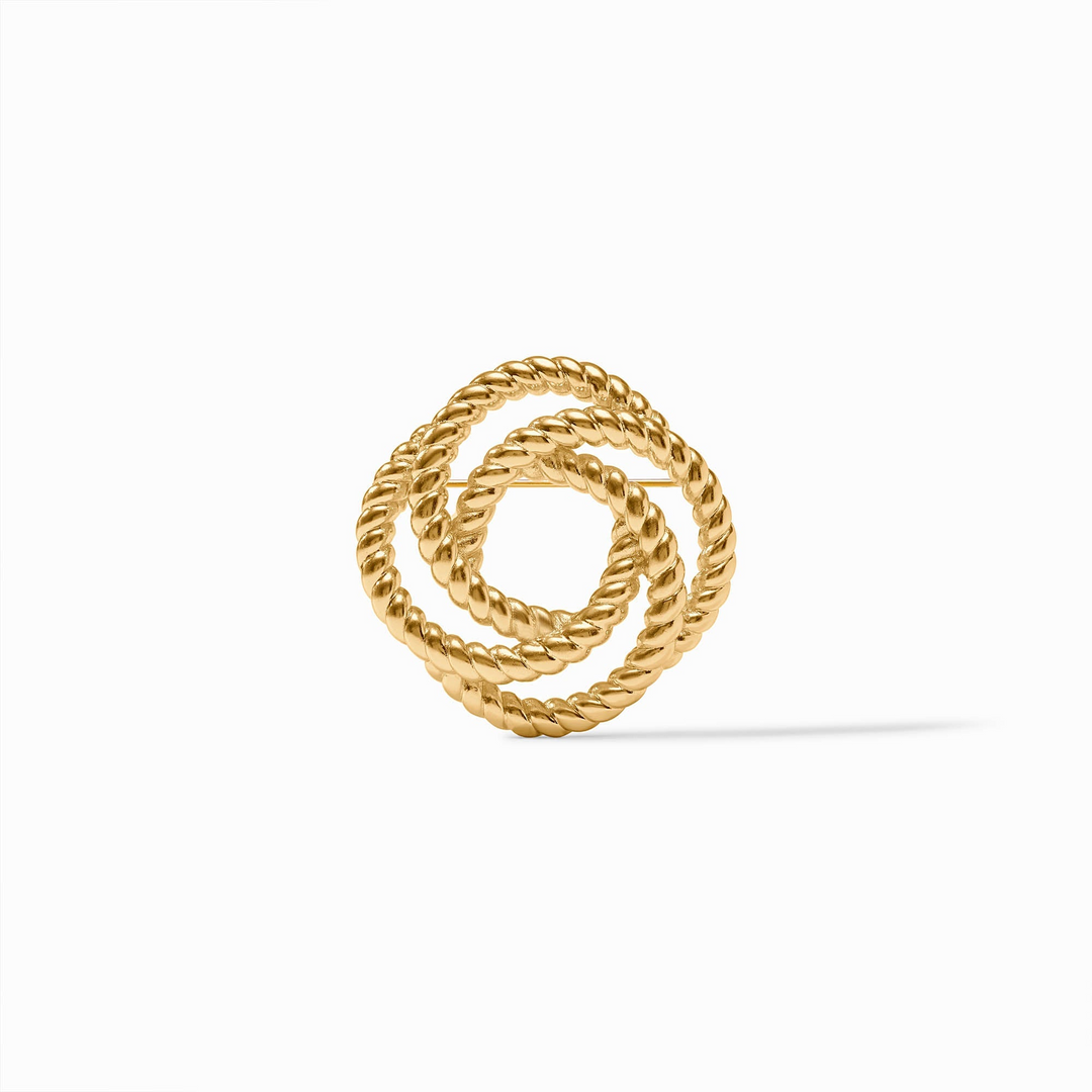 Ravello Brooch in 24K gold plate featuring a triple interlocking twisted rope design.