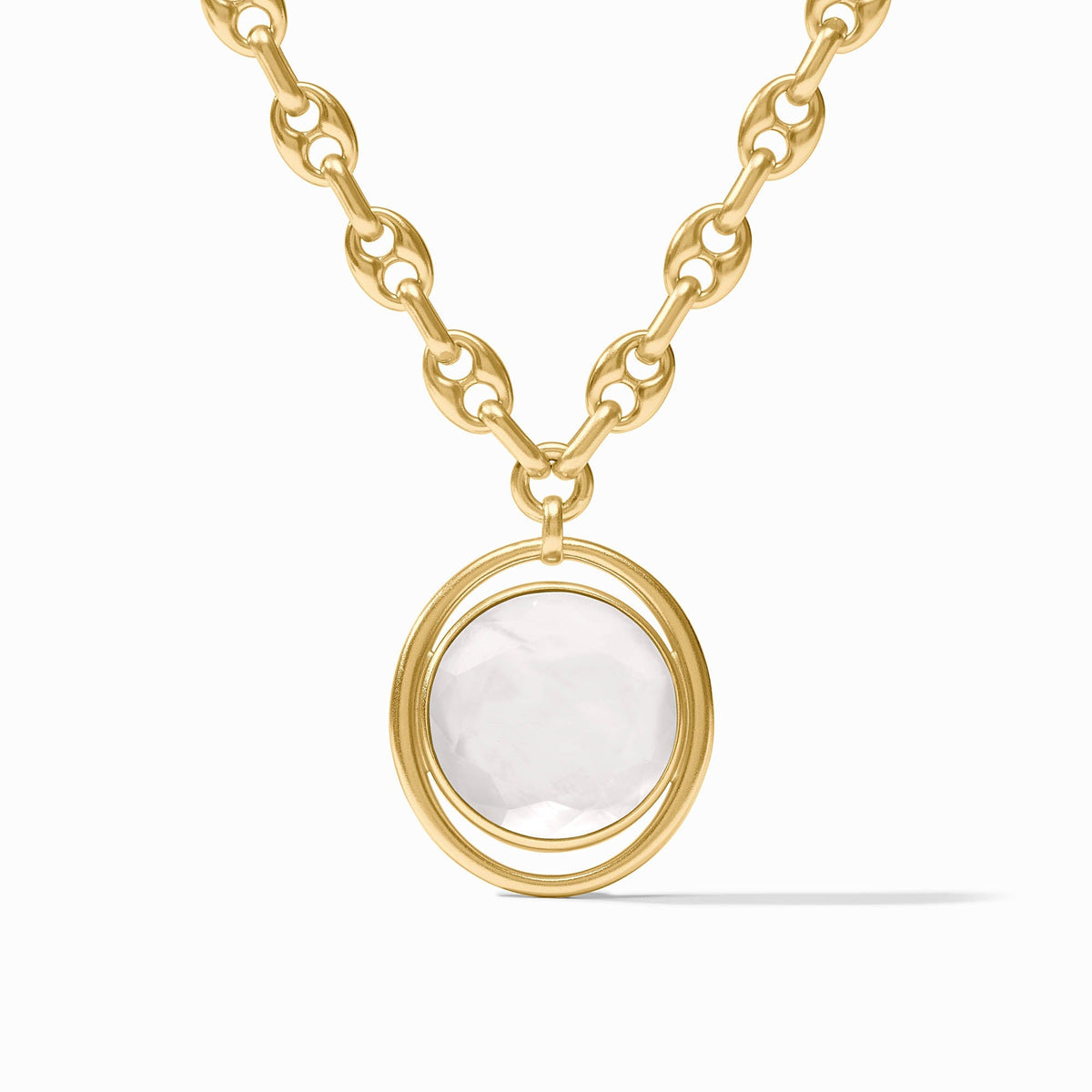 Adjustable gold-plated statement necklace with imported glass pendant on a chain.