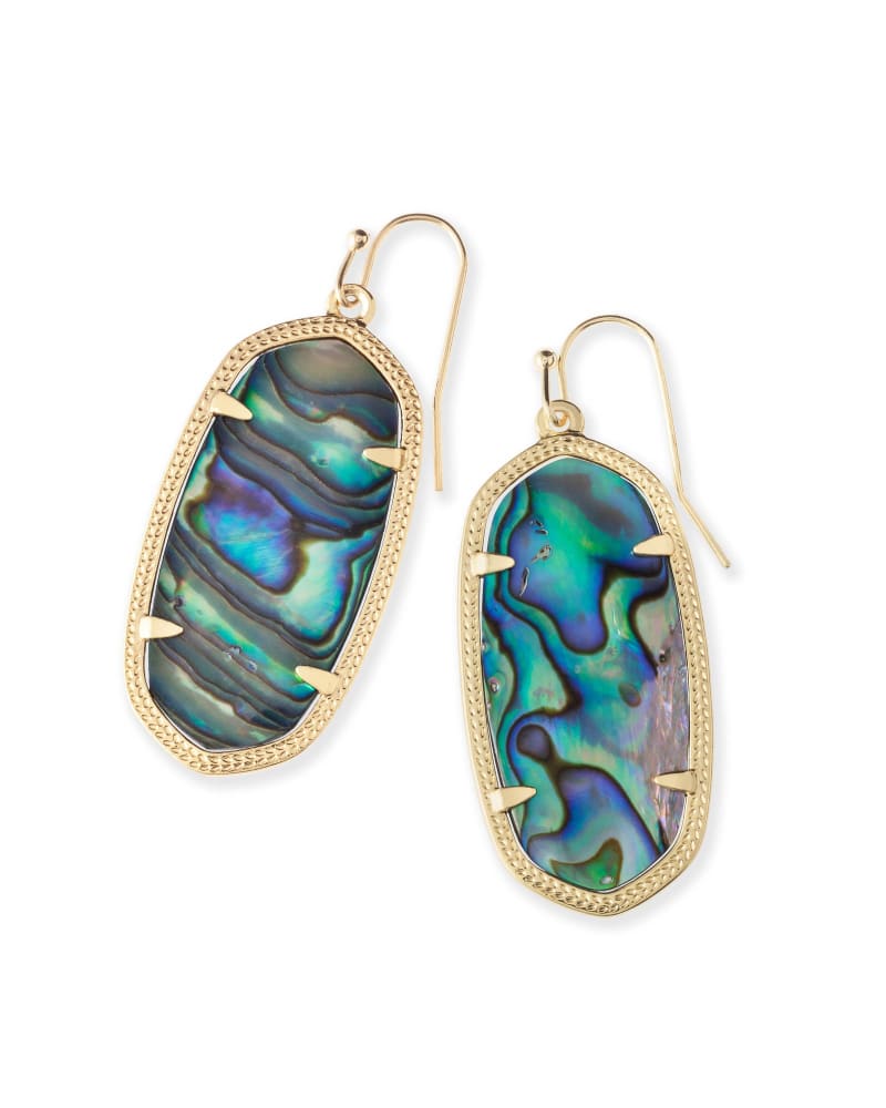 Elle gold drop earrings featuring a custom-cut shell inlay on 14k yellow gold over brass.