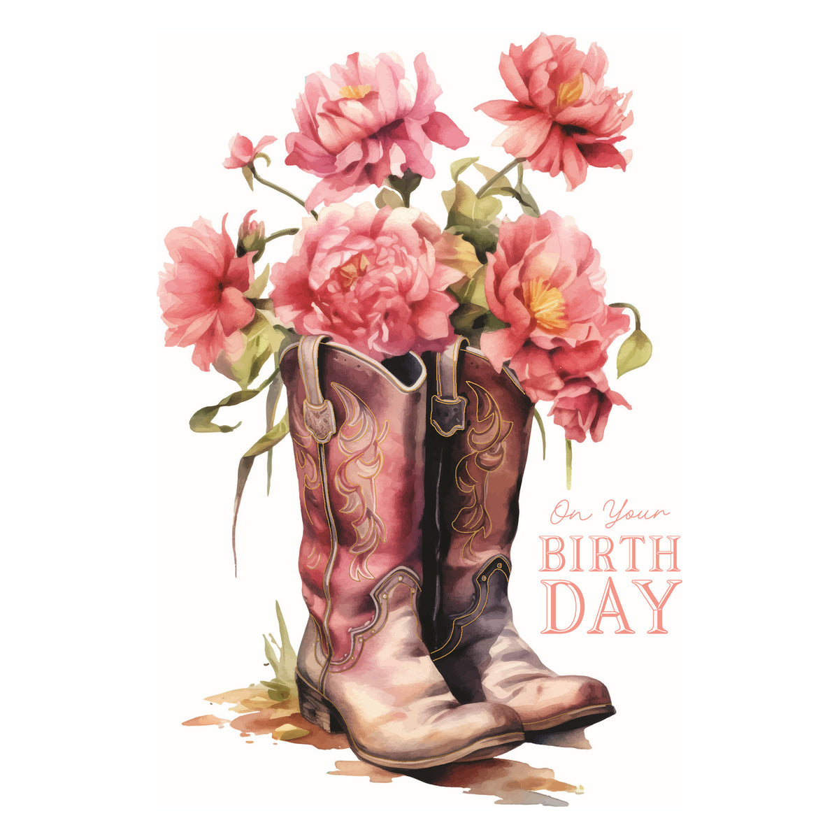 Birthday floral foil boots with a rounded toe silhouette