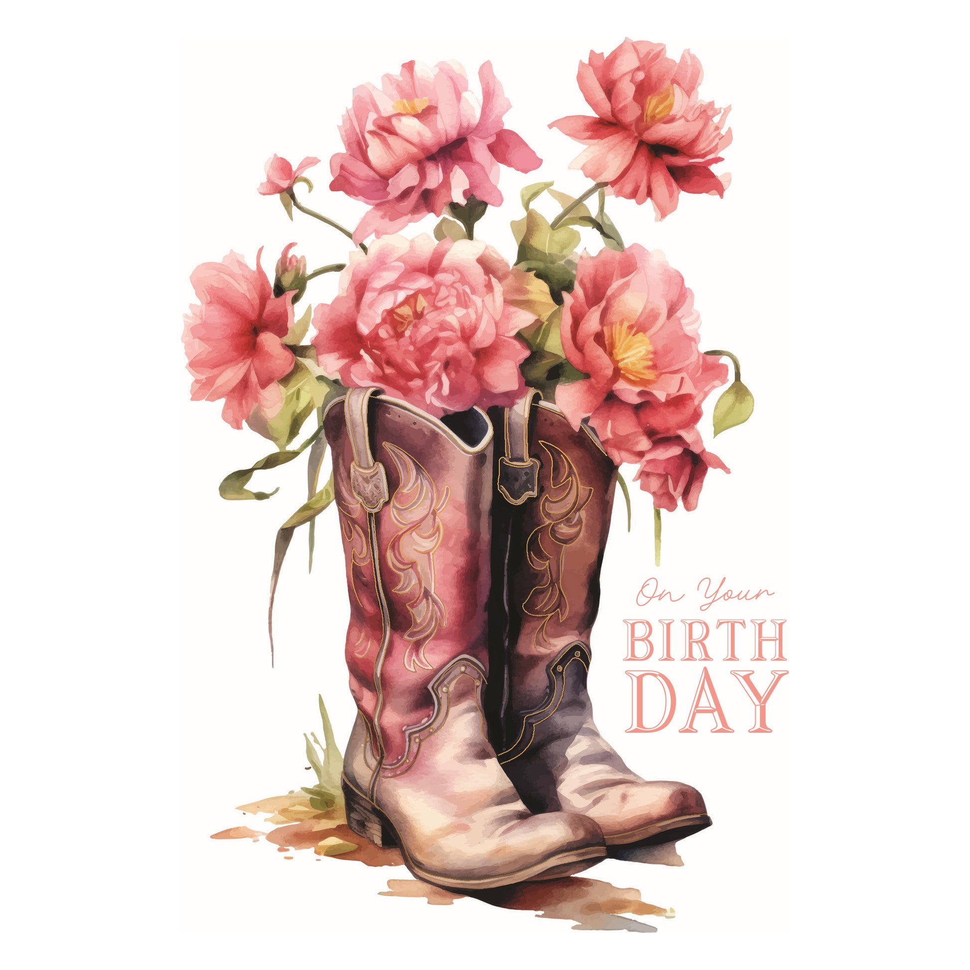 Birthday floral foil boots with a rounded toe silhouette
