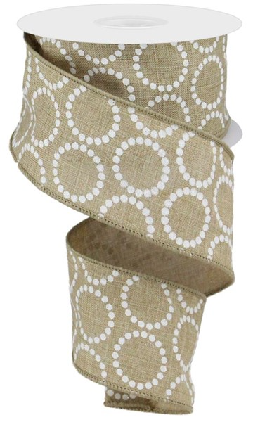 Roll of light beige polyester pearl beads on a royal background