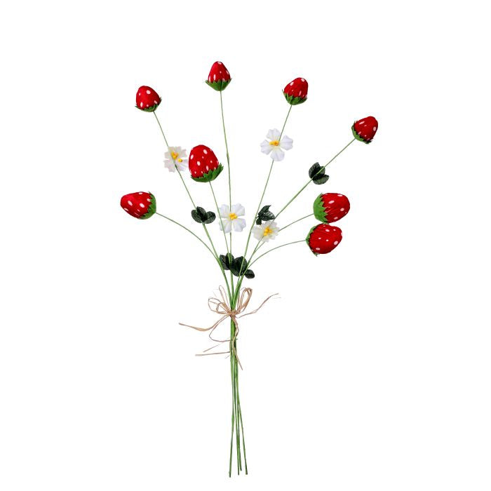 Hanging felt strawberry spray with white flowers and silk leaves