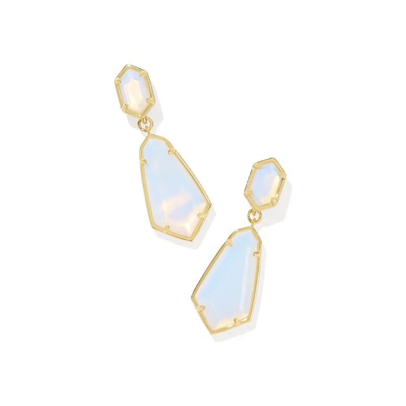 Hallie Convertible Drop Earrings in gold with iridescent white stones.
