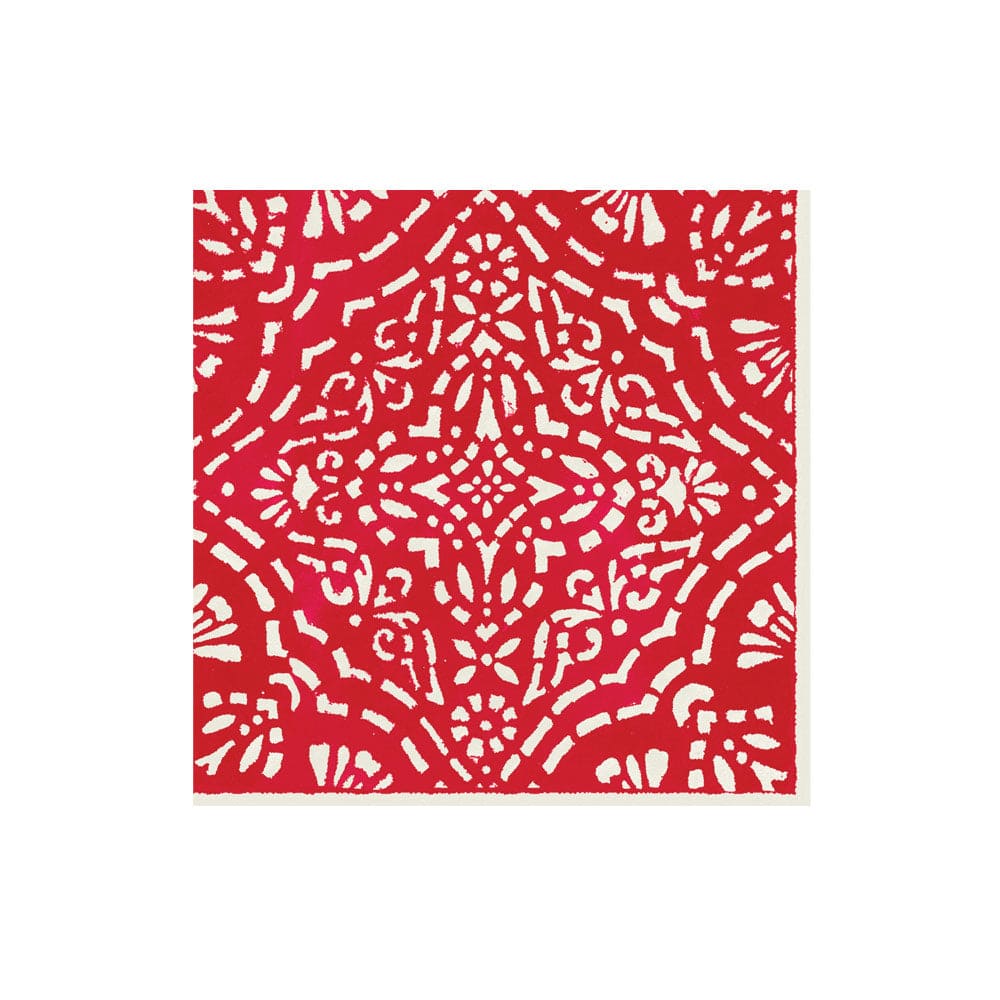 Packaged Caspari triple-ply cocktail napkins featuring museum artwork designs.