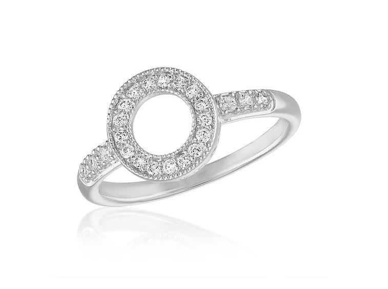 Silver Circle CZ Stack Ring featuring a round open center and band pavé-set with clear CZ stones.