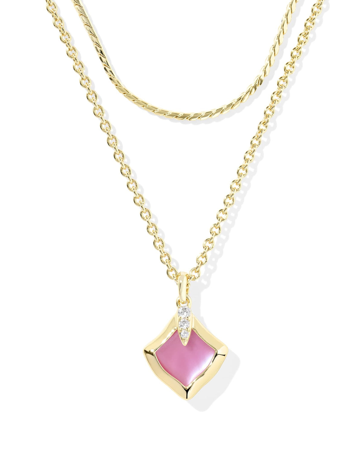 Gold multi-strand necklace with adjustable slider beads and a small pendant.