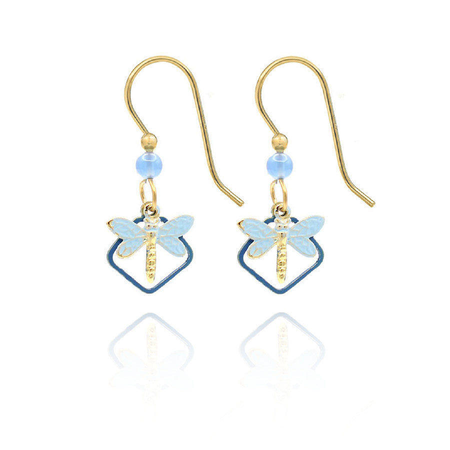 Stainless steel dragonfly earrings in soft diamond color with French wire backs