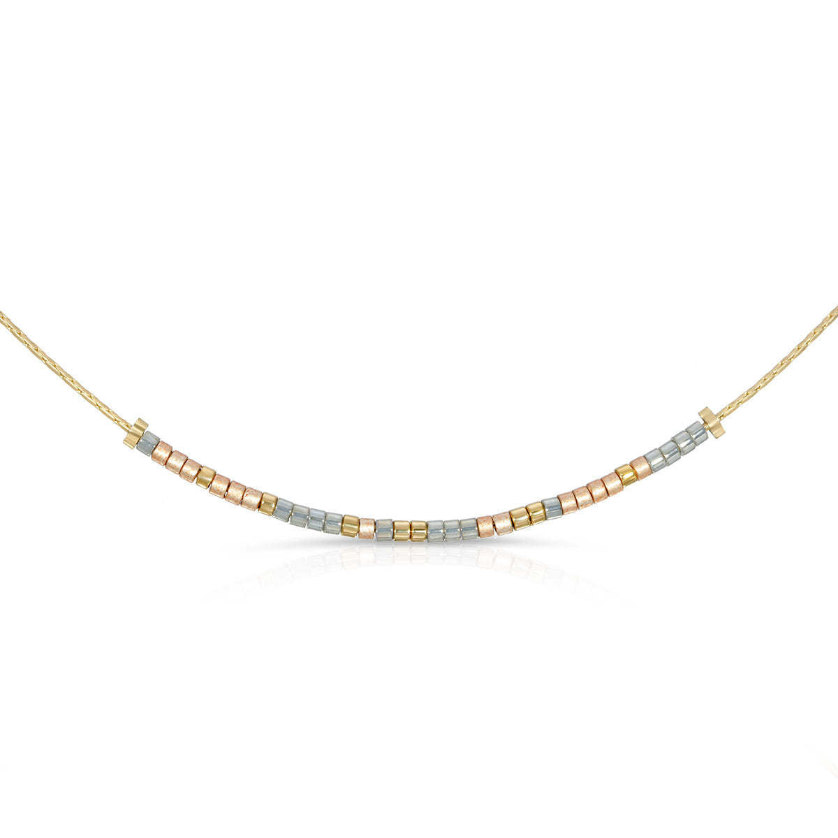 Gold-flecked medium gray brushed Morse code necklace featuring John 3:16 text on a 16.5-inch chain.