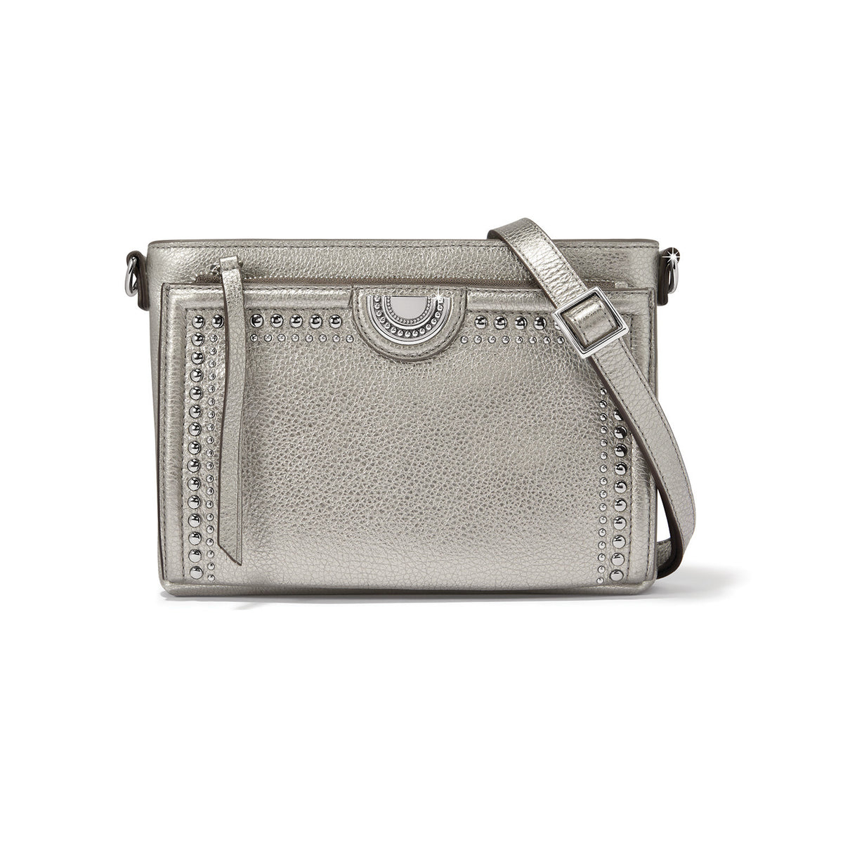 Black leather Jordyn cross body organizer with raw edge details, two exterior pockets, and nine credit card slots.