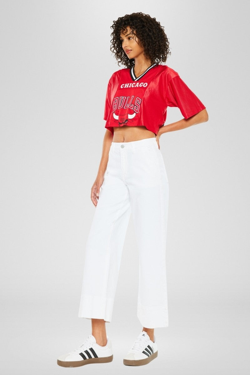 Patricia high-rise cropped wide-leg jeans in dark denim with a slant pocket and back dart.