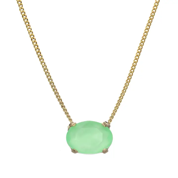 Antique gold-plated Iza necklace featuring a central stone pendant on an adjustable 14-inch chain.