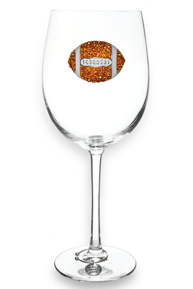 Handcrafted stemmed wine glass with jeweled embellishments on the bowl in clear crystal.