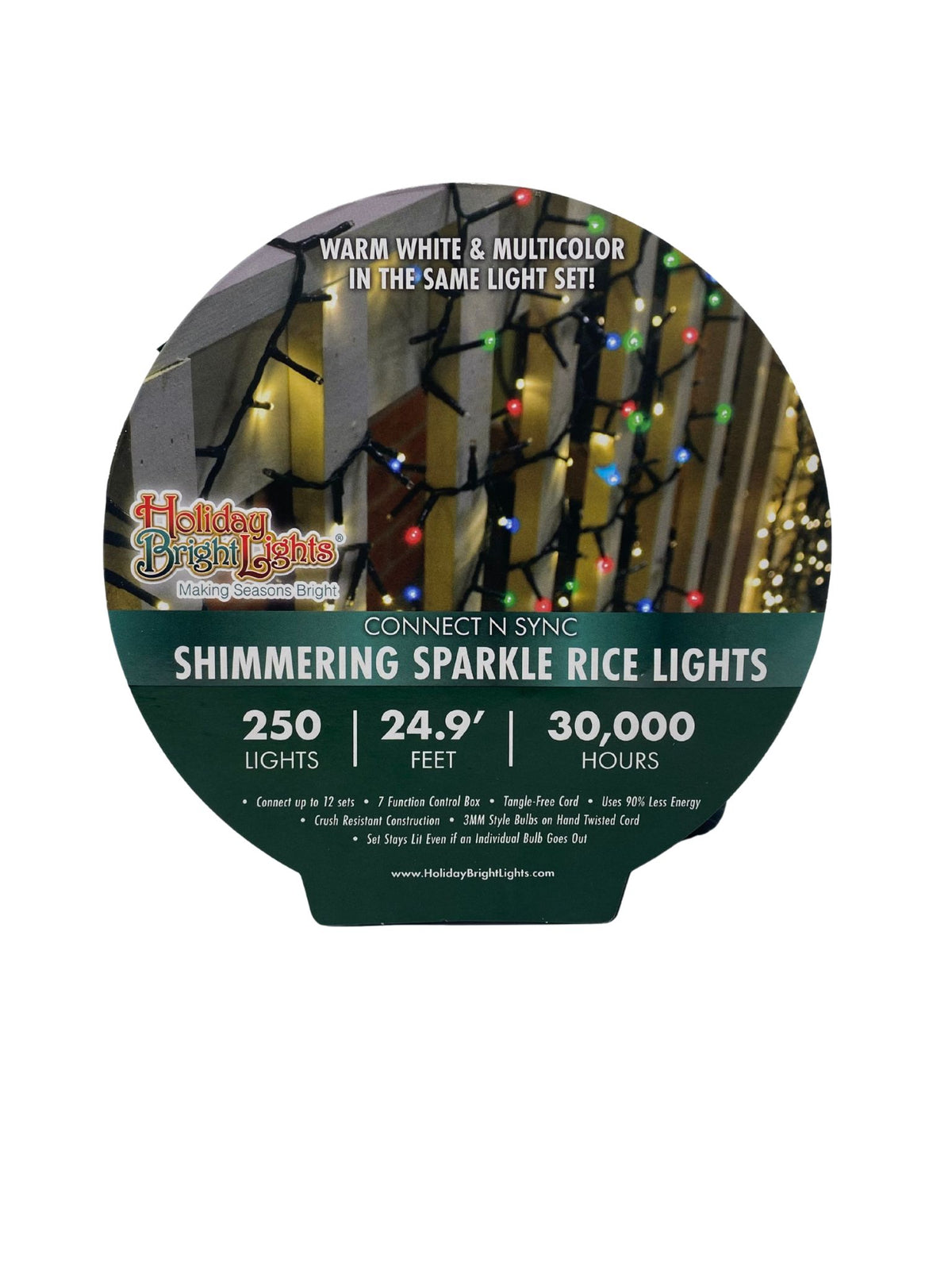 Holiday Bright Lights 250 count Shimmering Sparkle Rice Lights in warm white and multicolor.
