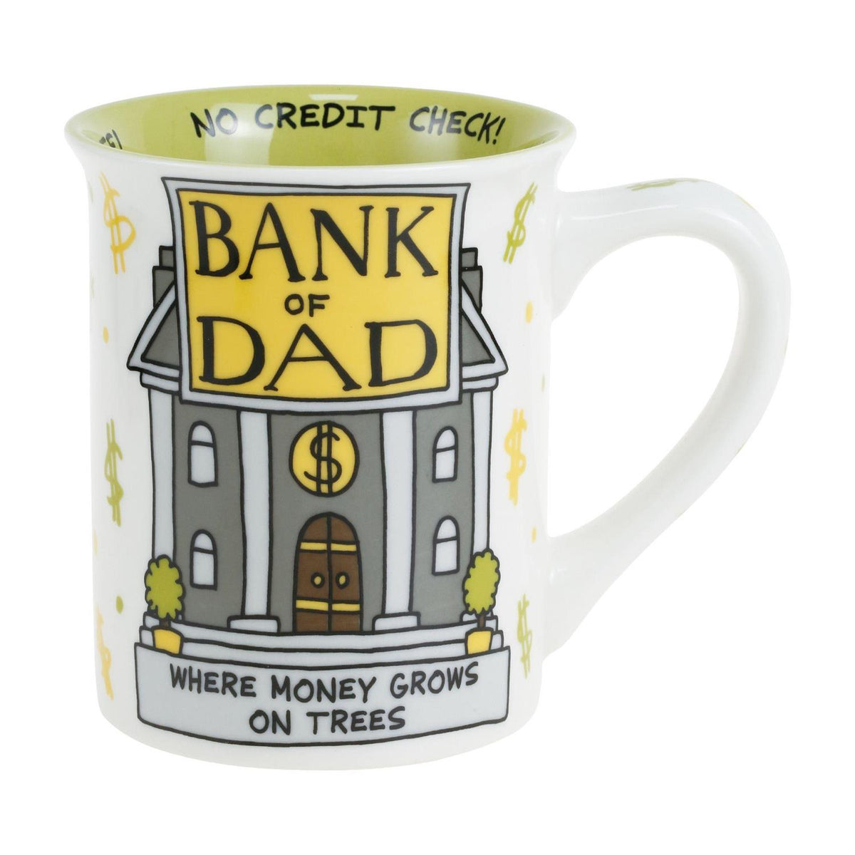 Onim Mug in dark stoneware with humorous front, back, and rim text.