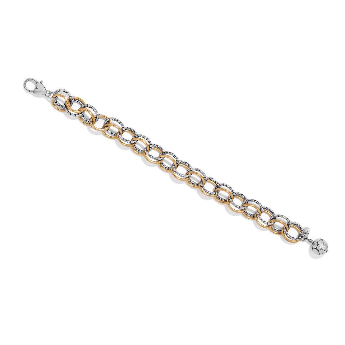 Two-tone silver and gold pebble link bracelet with lobster claw closure