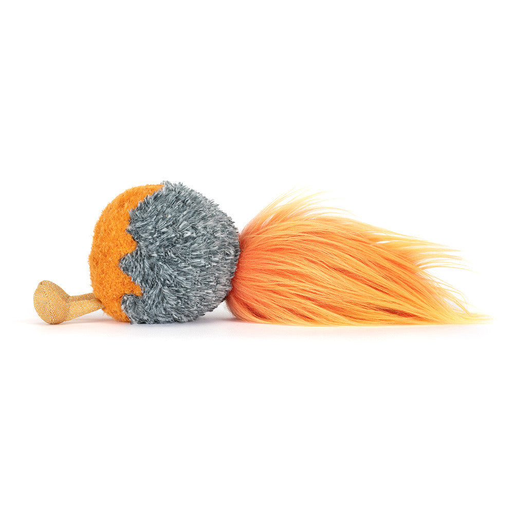 Amuseables Space Comet plush toy with a grey and orange body, gold feet, and a long orange tail.