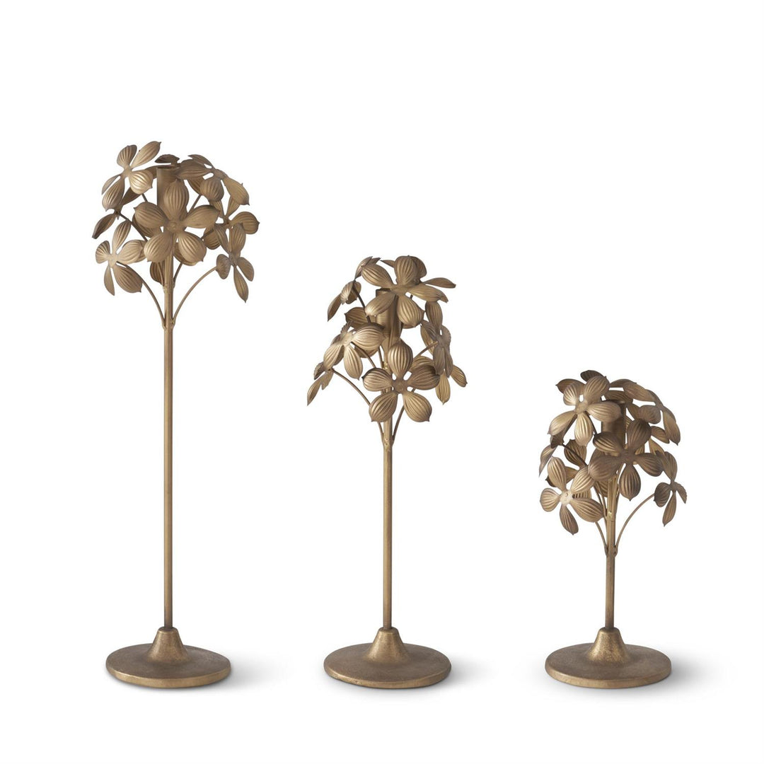Gold Metal Flower Taper Candleholder