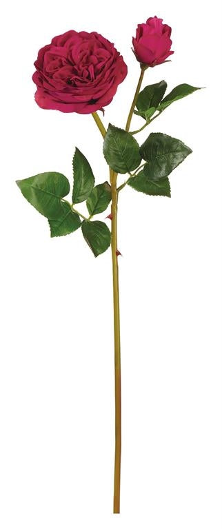 NATURAL TOUCH CABBAGE ROSE  WITH BUD 24" RED
