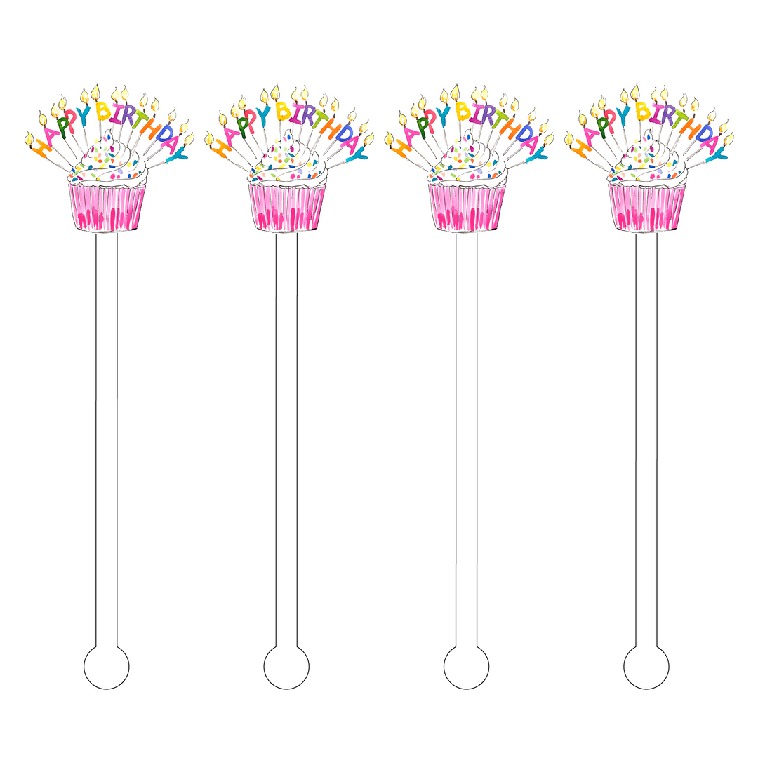 Happy Birthday Sprinkle Cupcake Acrylic Stir Sticks
