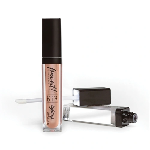 Nude light-up lip gloss in a clear tube with a silver cap.
