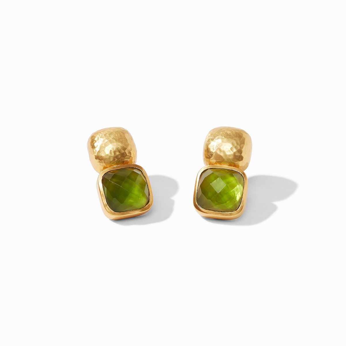 Catalina earring featuring a one-inch imported glass drop with mother-of-pearl accents on gold plate.
