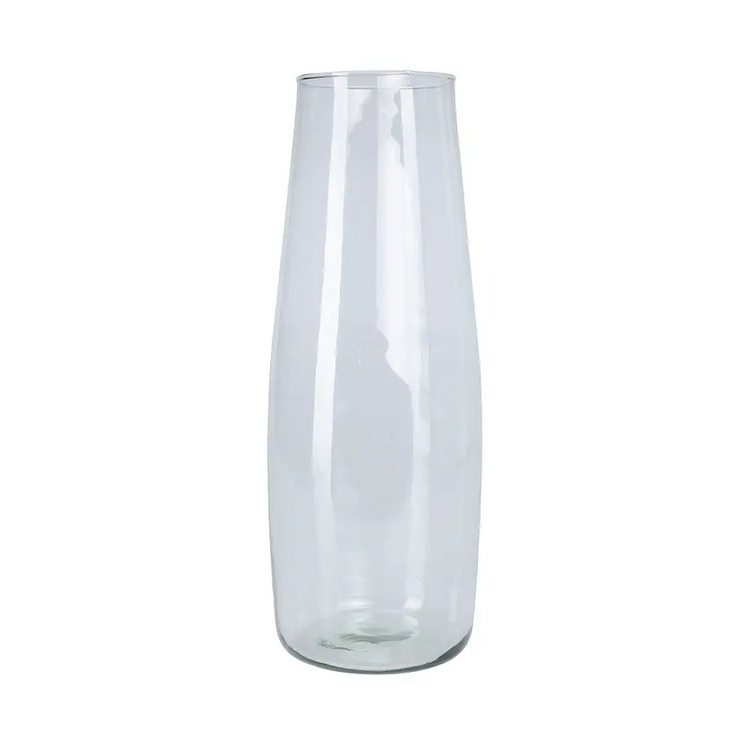 Tall 45cm cone-shaped vase made of clear recycled glass.