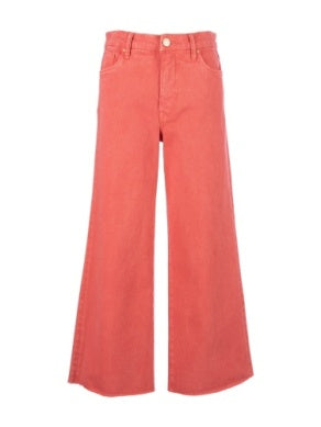 Women's high-rise wide-leg jeans in faded watery blue wash with front Fab Ab pockets