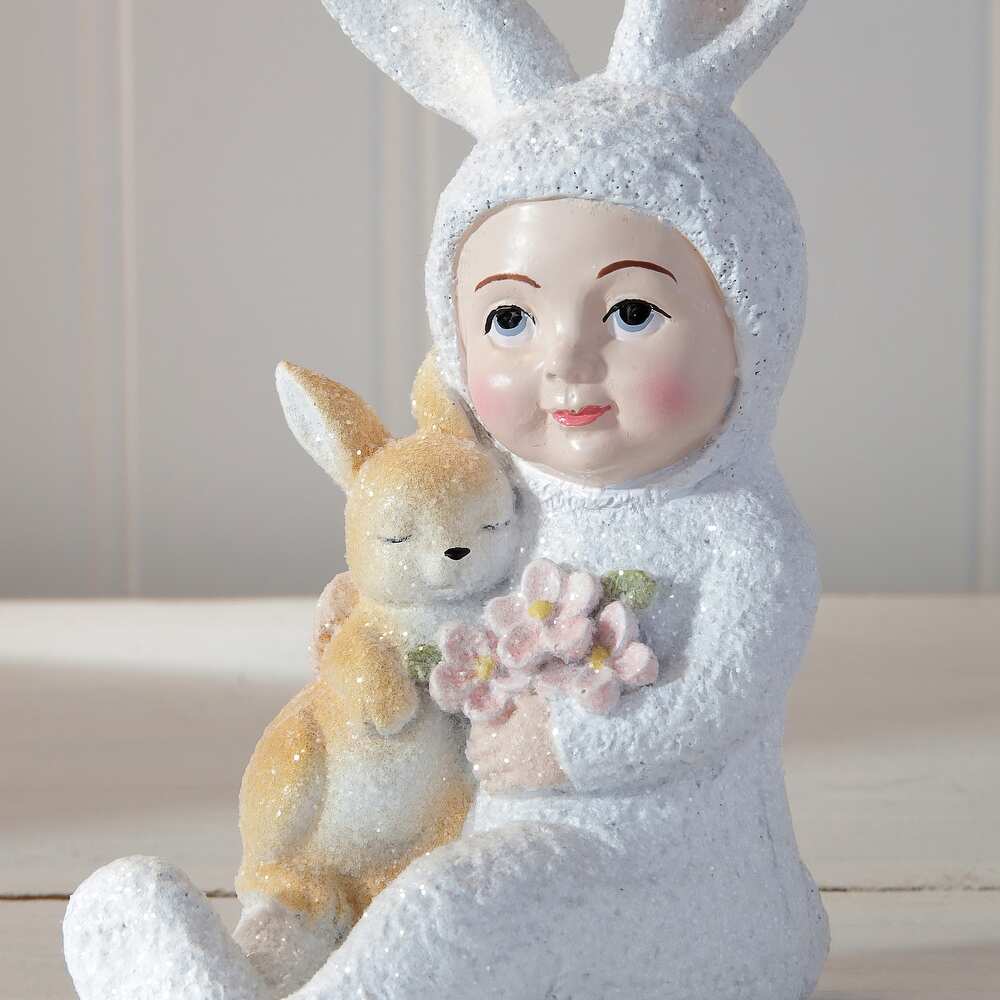 4.5" Resin Vintage Easter Child with Bunny