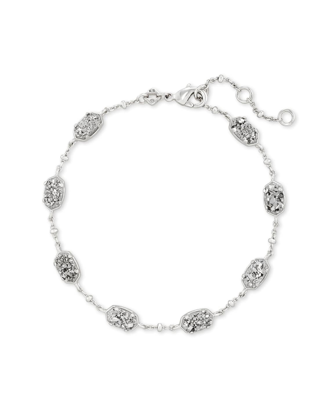 Silver Emilie Link bracelet featuring mini KS shapes connected by a shimmery metallic satellite chain with lobster claw closure.