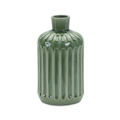Terra cotta vase with a classic cylindrical silhouette in an earthy brown color.