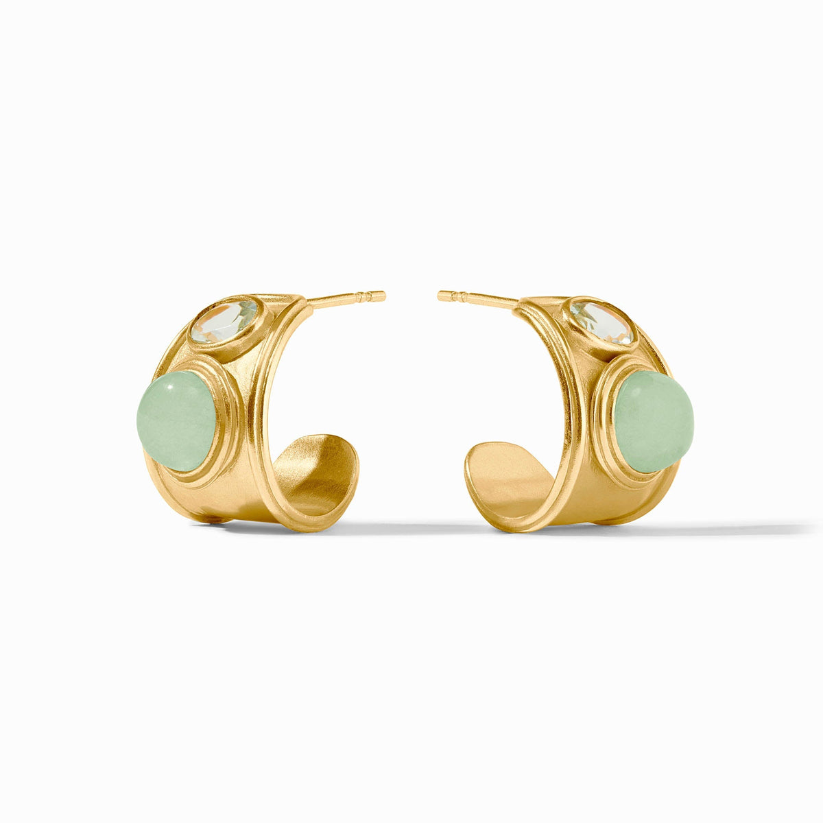 Portofino Stone Hoop earrings featuring a jade stone set in imported glass with 24K gold plating.