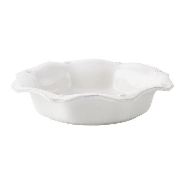 Ceramic stoneware pasta bowl with berry-colored rim and whitewash finish