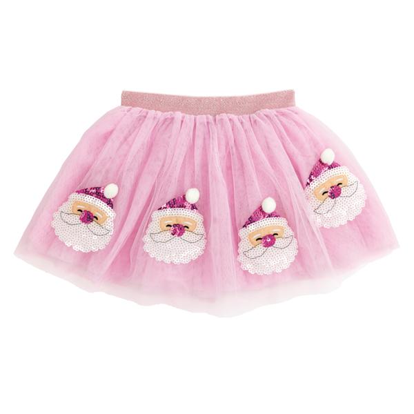 Pink layered mesh Santa tutu with sequin icons and Lurel elastic waistband