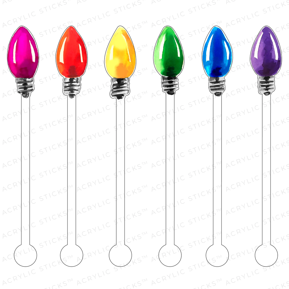 Set of four clear acrylic stir sticks with smooth cylindrical handles.