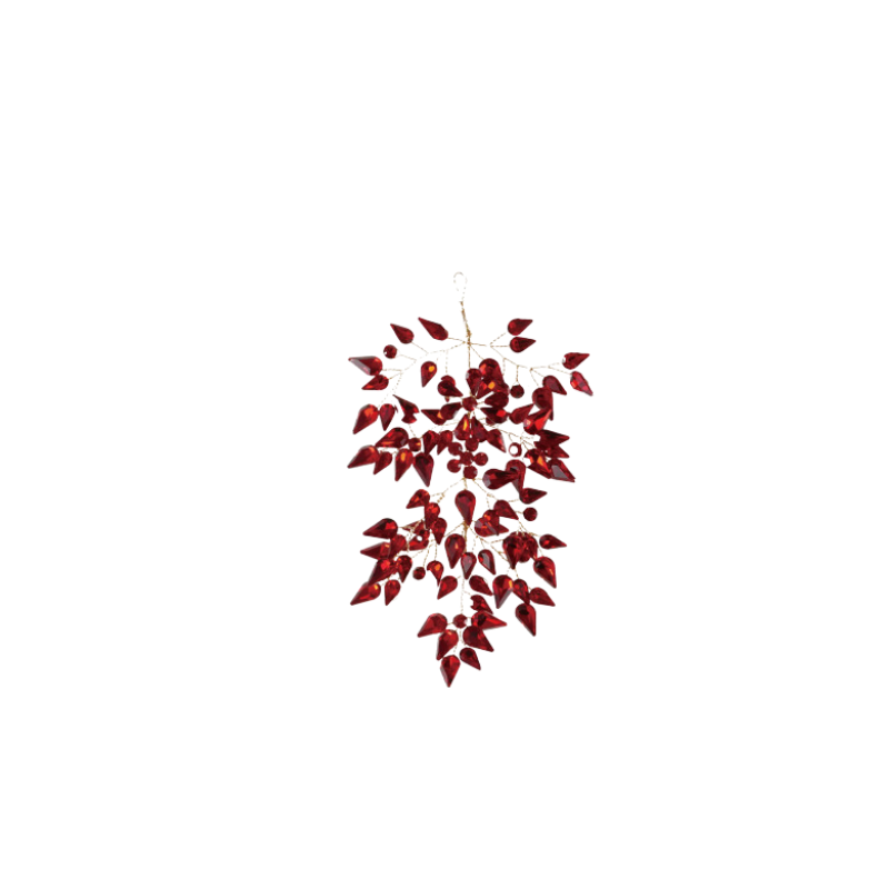 Red acrylic and wire jeweled ornament with teardrop-shaped zircon accents.