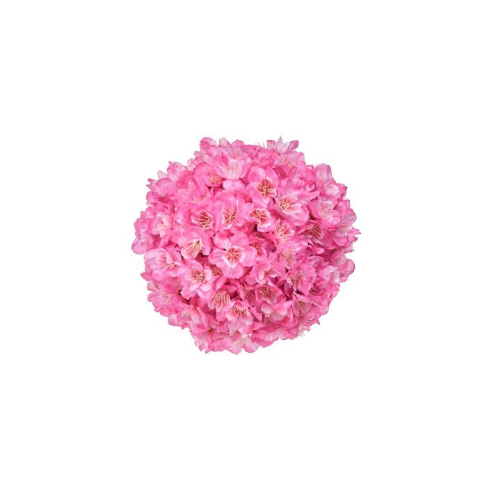 Cherry Blossom Kissing Ball with lush pink blooms on a soft white background