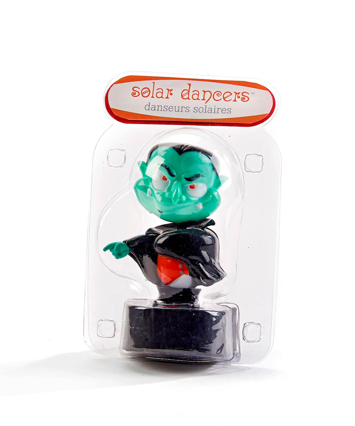ABC Solar Dancer-Vampire toy in clear packaging featuring a green-faced vampire in a black cape.