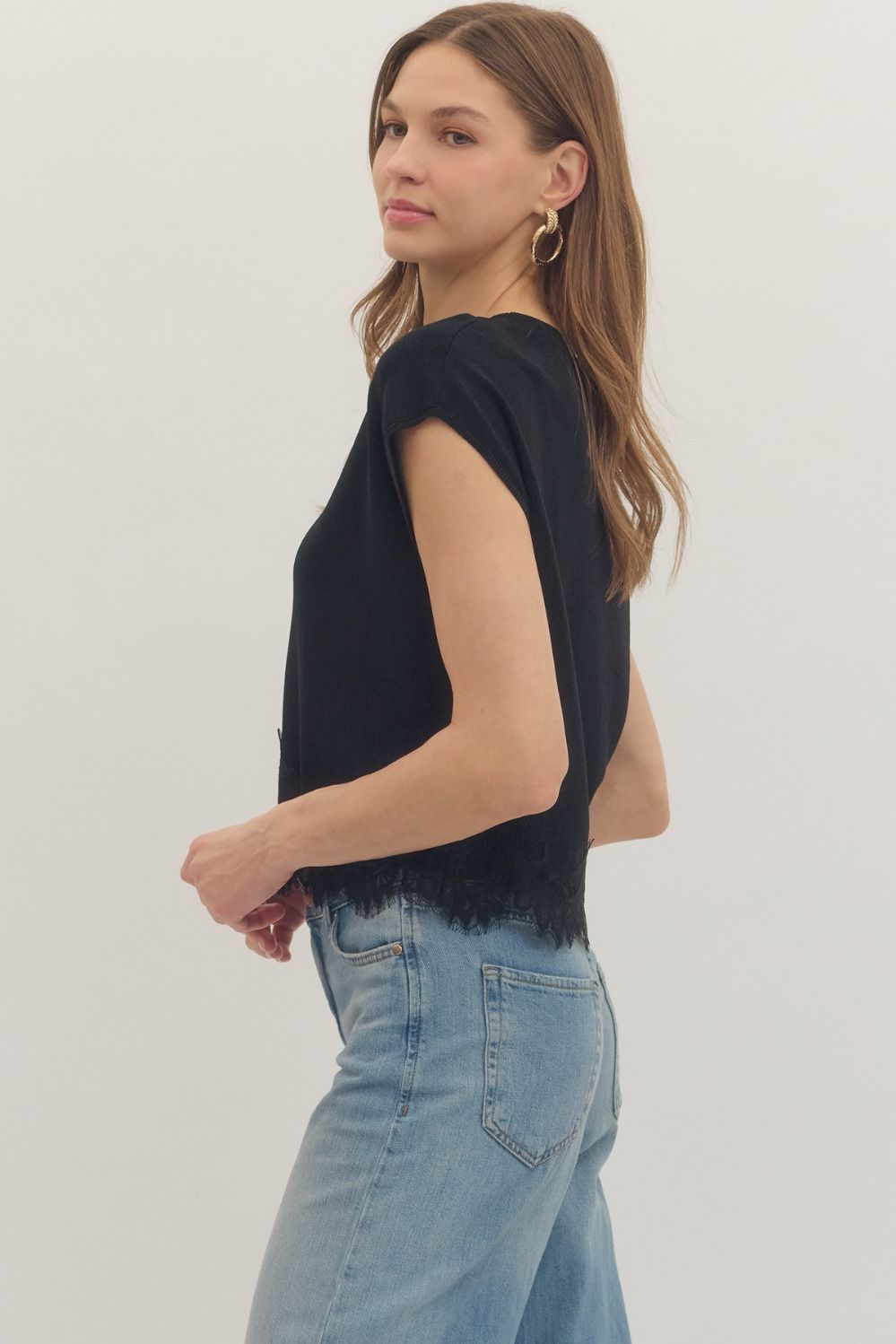 Ellie Solid Cap Sleeve Sweater Knit Top