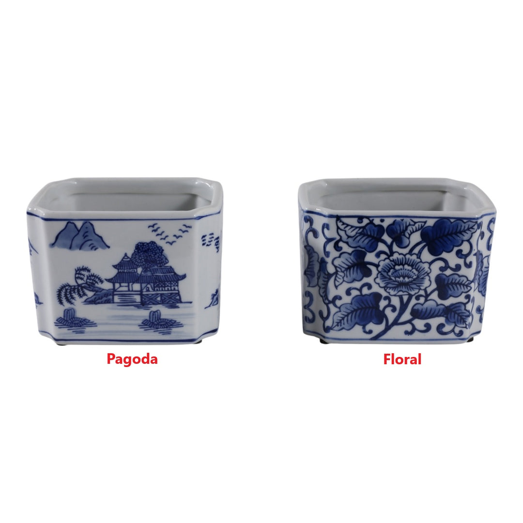 Blue/White Ceramic Rectangle Pencil Cup - Sold Individually