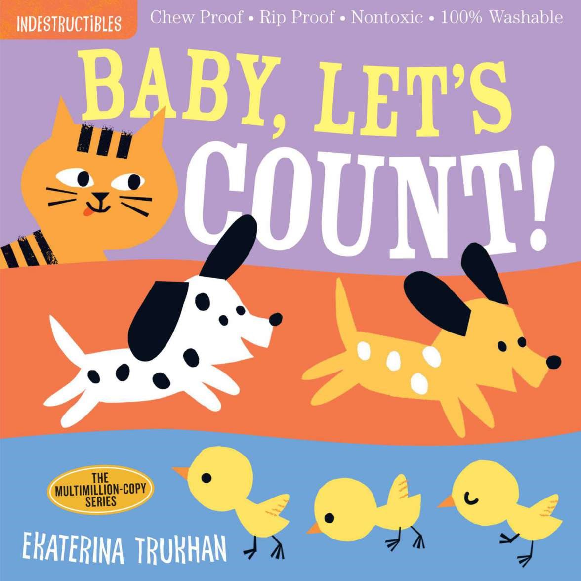 Indestructible toddler book with bright illustrations on a durable waterproof cover.