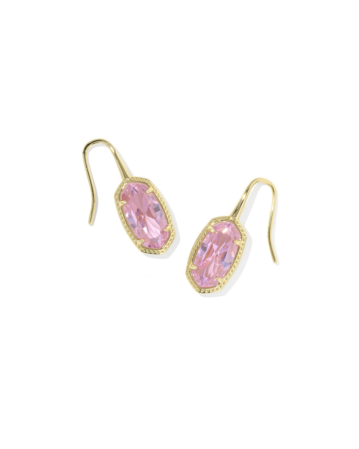 Lee Luxe Drop Earrings featuring oval pink cubic zirconia stones in gold-tone settings.