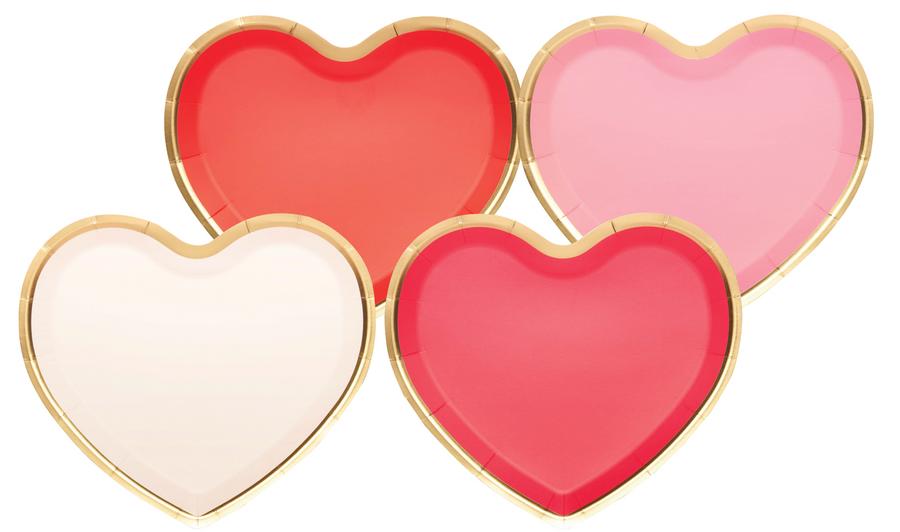 White paper salad plate with red heart love notes text
