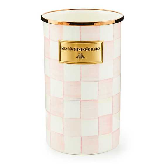 Hand-glazed steel Rosy Check enamel utensil holder with bronzed stainless rim