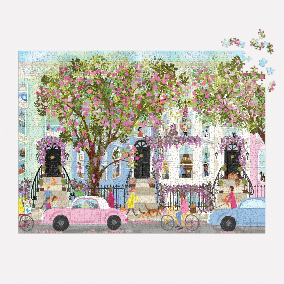 Joy Laforme Spring Terrace jigsaw puzzle featuring a colorful garden terrace scene with flowers and greenery.