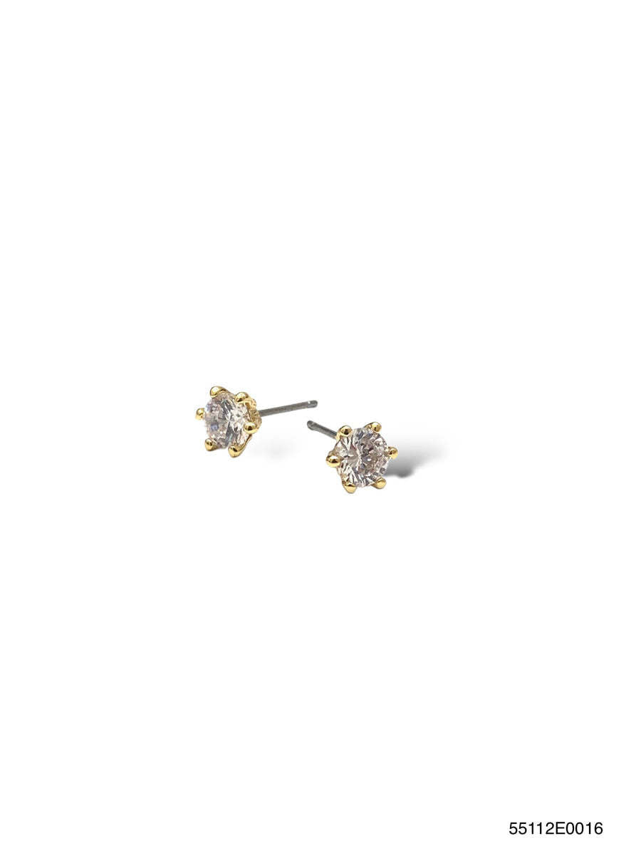 Gold-plated Julia stud earrings featuring a sparkling cubic zirconia stone on a pierced post.