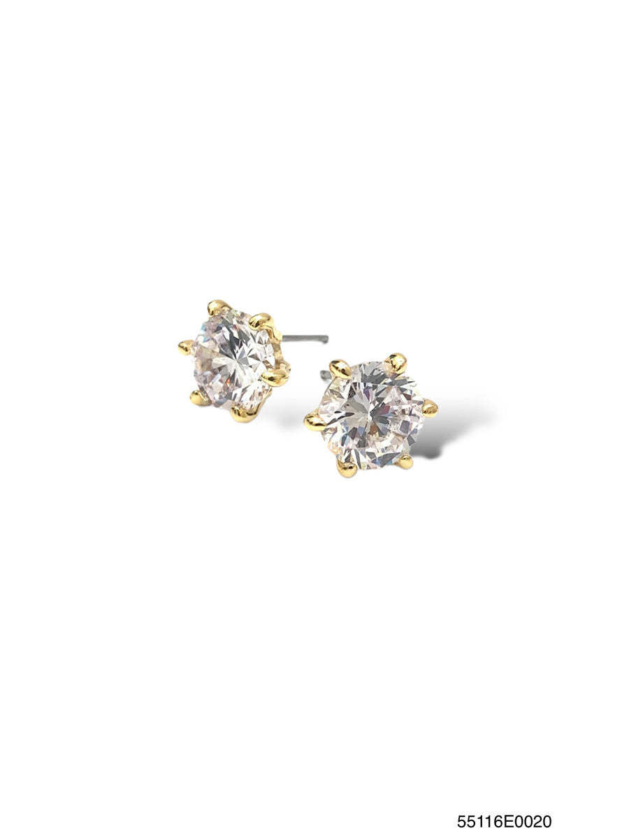 Gold-plated Julia stud earrings with clear cubic zirconia stones on pierced posts.