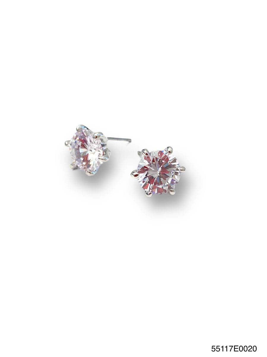 White gold Julia stud earrings featuring a sparkling cubic zirconia stone on a pierced post.